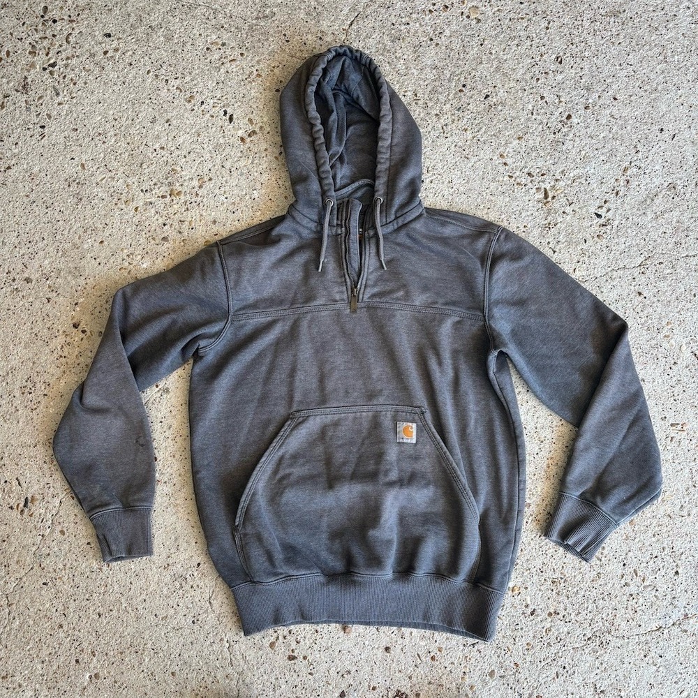 Carhartt Hoodie Mens Size M Gray 1/4 Zip Heavyweight Fleece Pullover